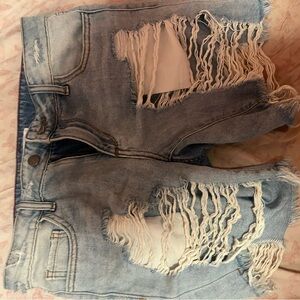 Distressed Light Blue Jean Shorts